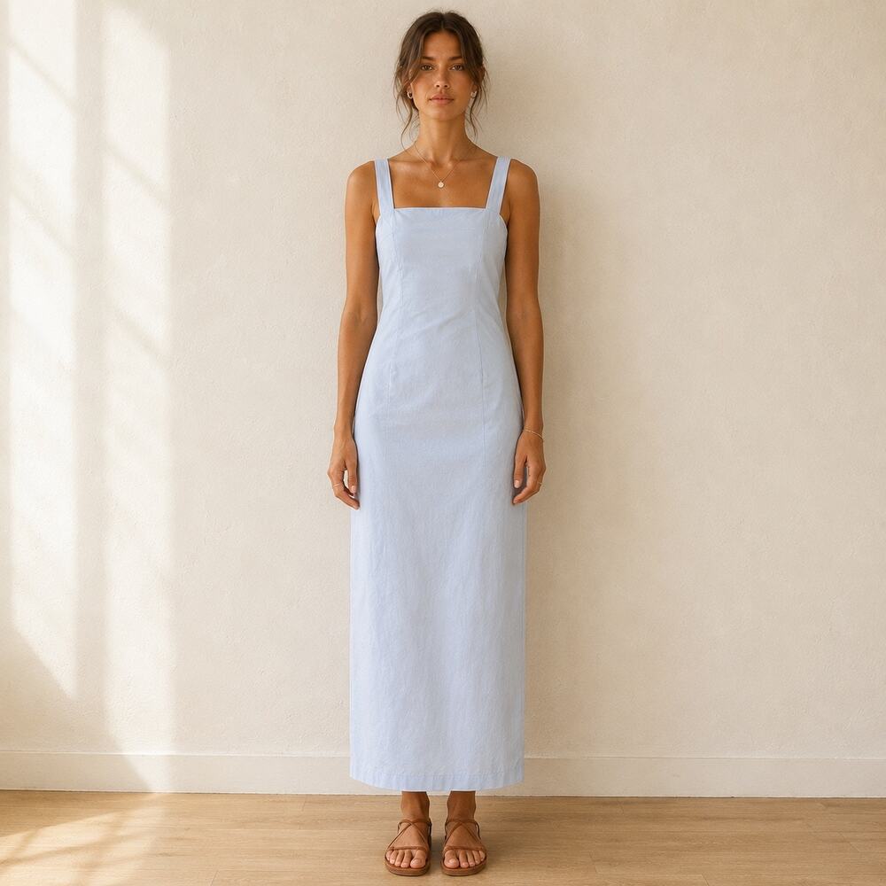 Abercrombie & Fitch Blue Cotton Stretch Maxi Dress M Classic Coastal Summer